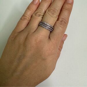 Purple Crystal Ring 3-Row Dainty Silver Band February Birthstone size 8